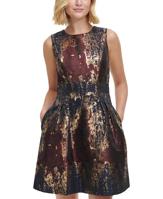 Women's Metallic Jacquard Sleeveless Dress