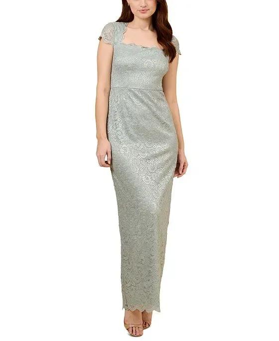 Women's Metallic Lace Square-Neck Gown