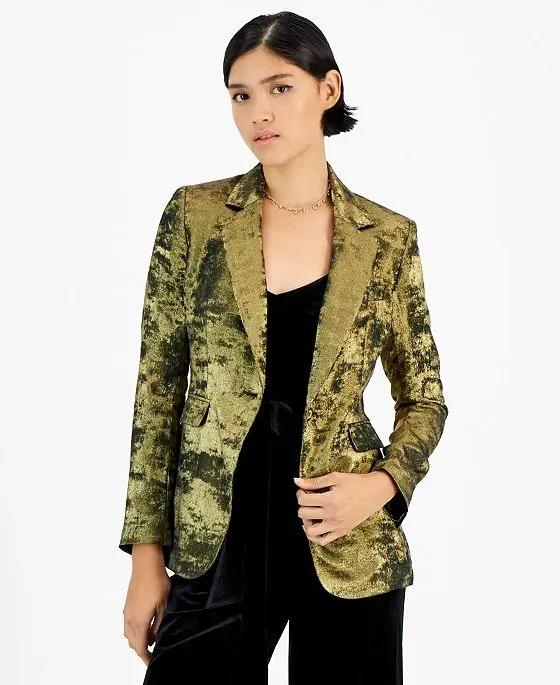 Women's Metallic Notched Collar One-Button Jacket, Created for Macy's