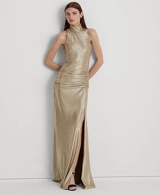 Women's Metallic Sleeveless Turtleneck Gown