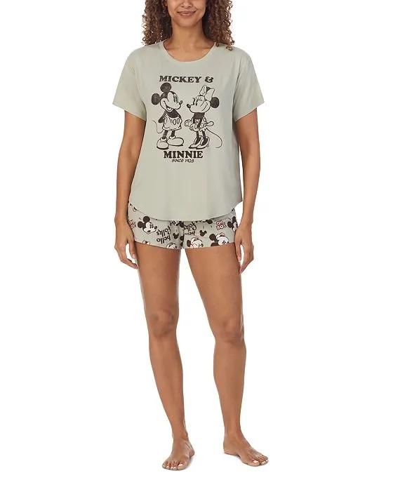 Women's Mickey & Minnie T-Shirt & Boxer Shorts Pajama Set