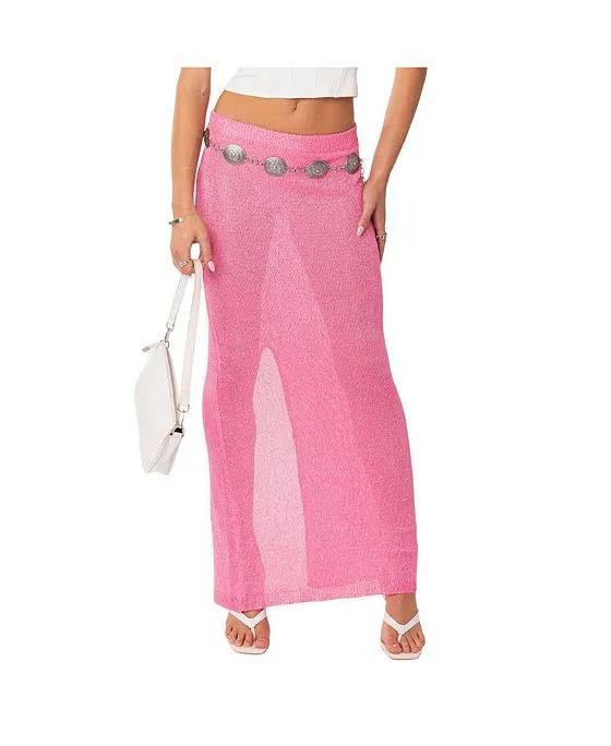 Women's Micro Sequin Sheer Knit Maxi Skirt