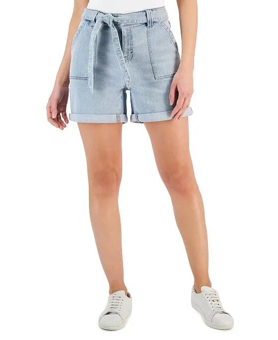 Women's Mid-Rise Belted Cuff Shorts, Created for Macy's