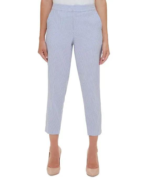 Women's Mid Rise Cropped-Length Textured Stripe Pants