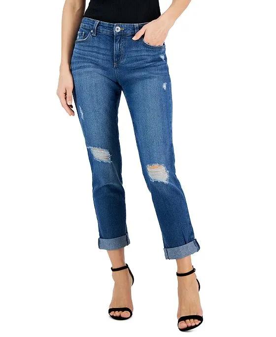 Women's Mid Rise Ripped Straight-Leg Jeans, Created for Macy's
