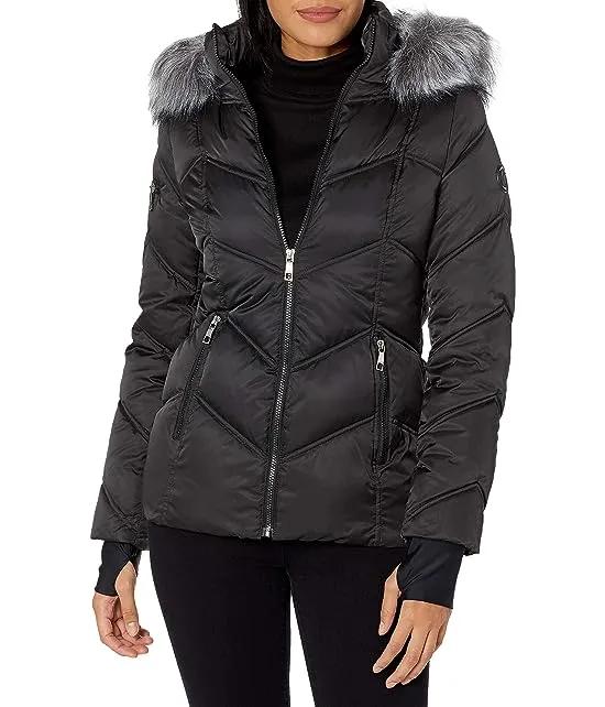 Women's Midweight Puffer Jacket with Faux Fur Trim