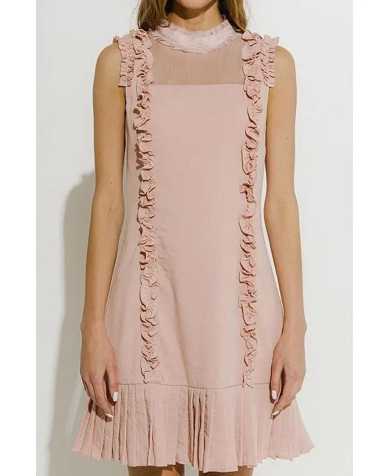 Women's Mixed Media A Line Dress with Ruffle Details