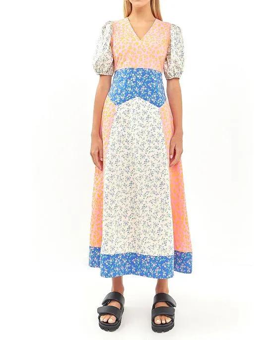 Women's Mixed Print Maxi Dress