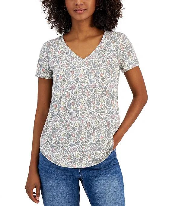 Women's Mixed Print V-Neck T-Shirt, Created for Macy's