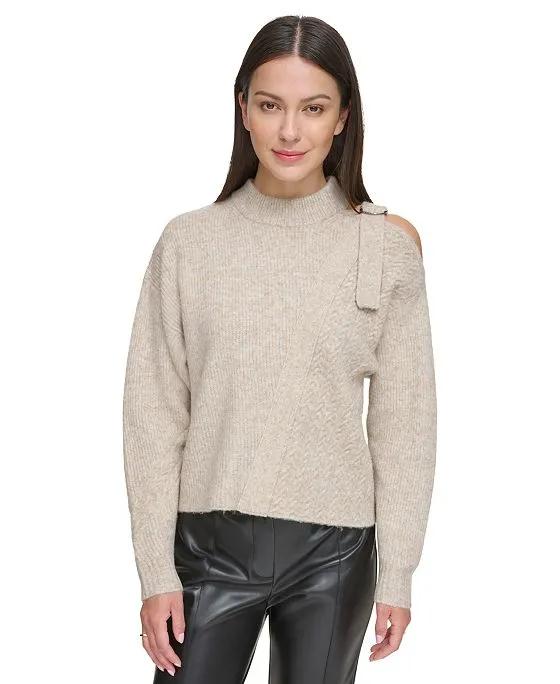 Women's Mixed-Stitch Cold-Shoulder Sweater
