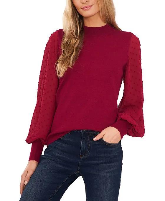 Women's Mock Neck Contrast Long Sleeve Sweater