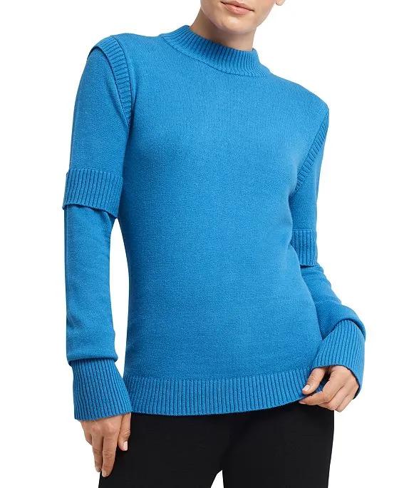Women's Mock-Neck Long Paneled-Sleeve Sweater