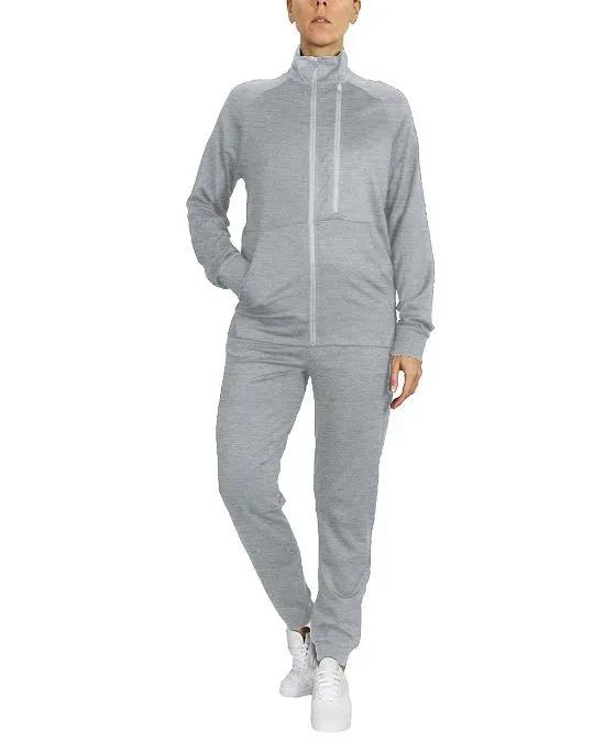 Women's Moisture Wicking Performance Active Track Jacket and Jogger Set, 2-Piece