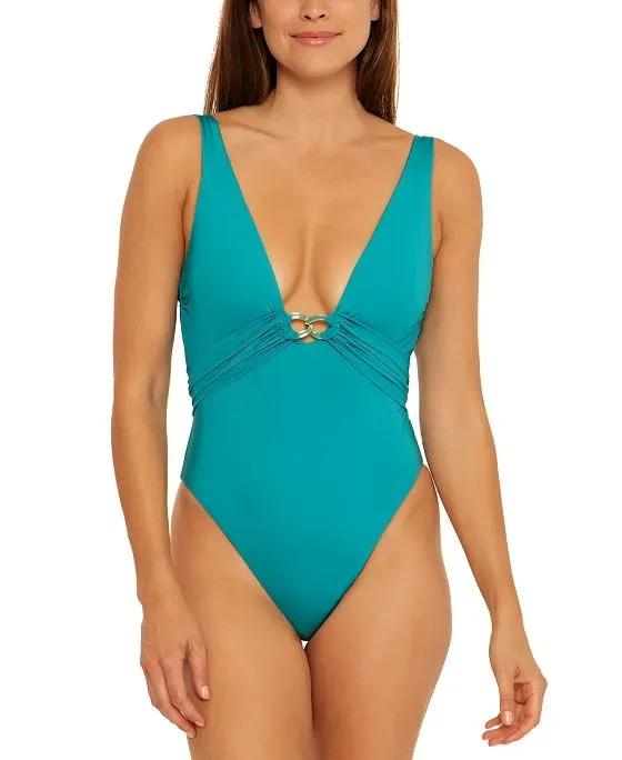 Women's Monaco Plunge Chain Hardware One-Piece Swimsuit, Created for Macy's