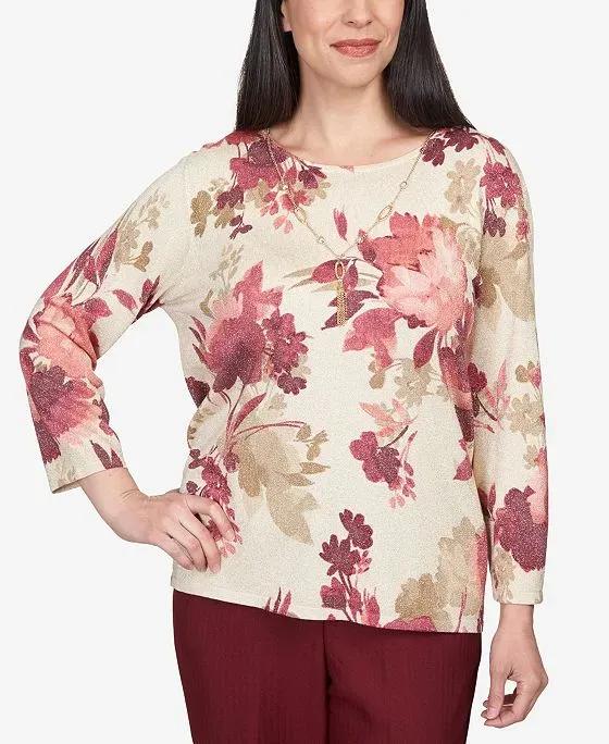 Women's Mulberry Street Floral Shimmer Printed Sweater