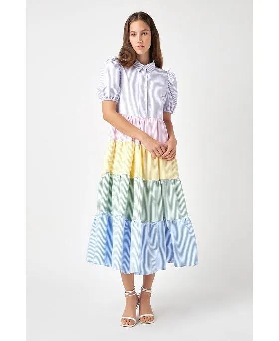 Women's Multi Stripe Maxi Dress