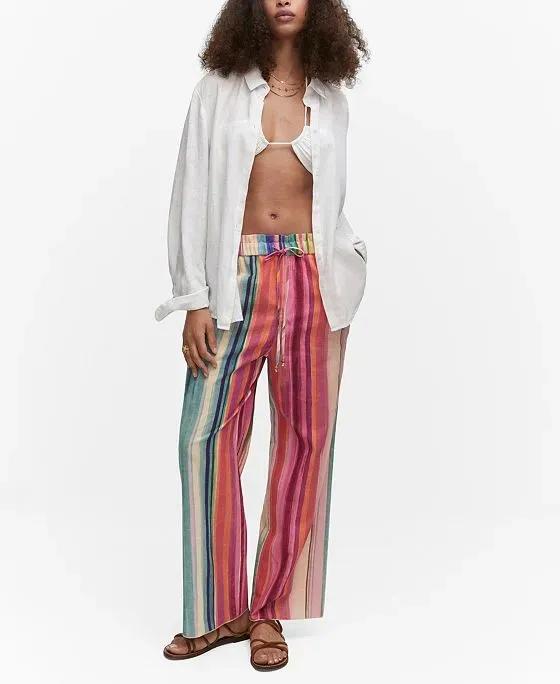 Women's Multicolored Striped Linen Trousers