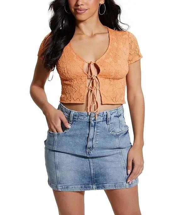 Women's Nia V-Neck Lace-Up Short-Sleeve Top