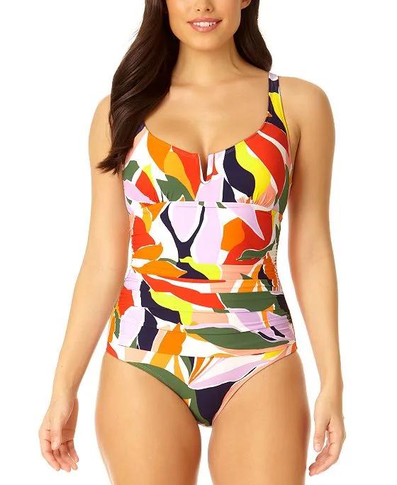 Women's Notched-Neck Ruched-Waist Swimsuit