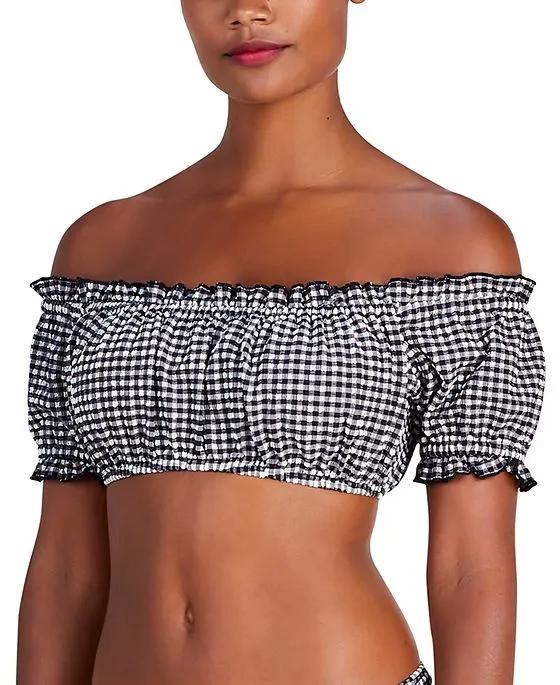 Women's Off-The-Shoulder Check-Print Bikini Top