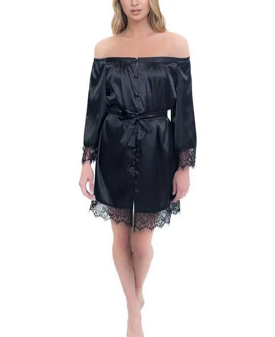 Women's Off-The-Shoulder Lace Trim The Hair and Makeup Robe