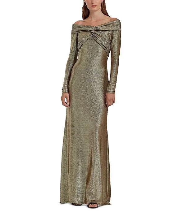 Women's Off-The-Shoulder Metallic Gown