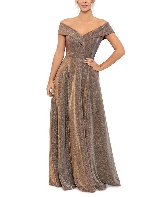Women's Off-The-Shoulder Sequin-Knit Fit & Flare Gown