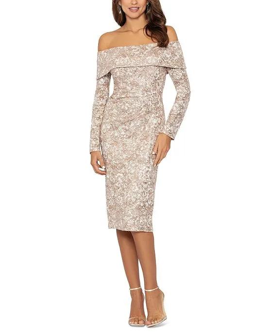Women's Off-The-Shoulder Sequinned Lace Sheath Dress  