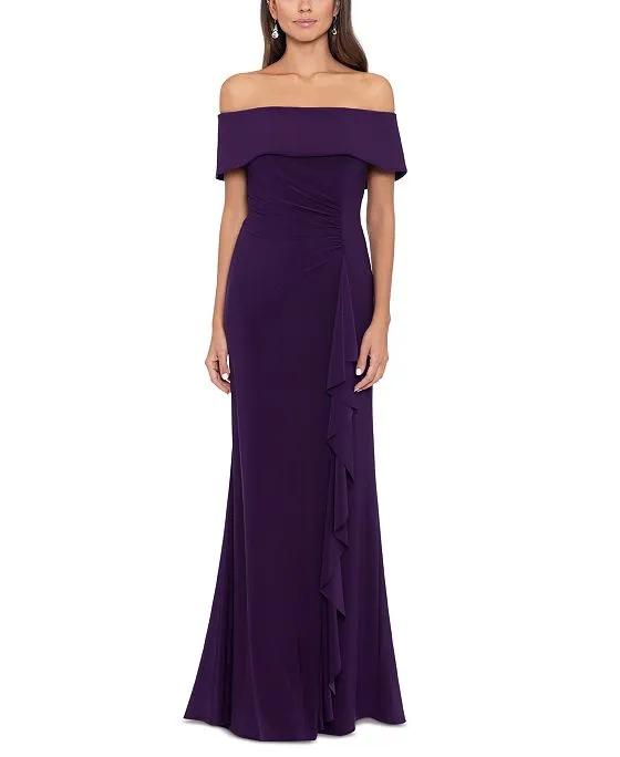 Women's Off-The-Shoulder Side-Ruched Ruffled Gown