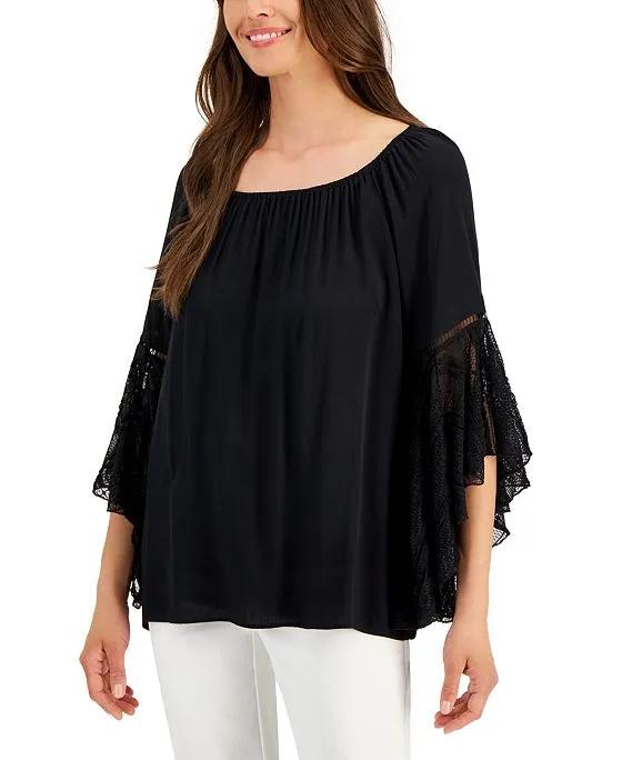 Women's On & Off-the-Shoulder Lace Bell Sleeve Top