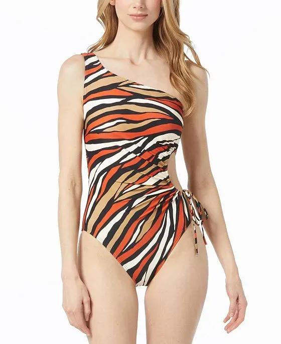 Women's One-Shoulder Shirred Cutout One-Piece Swimsuit