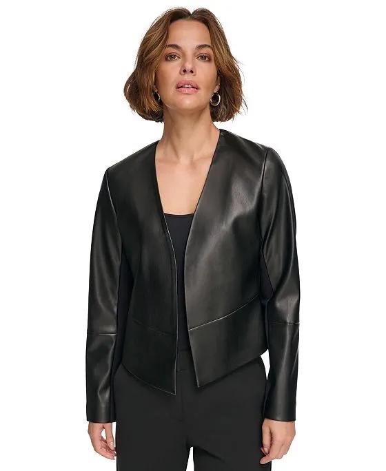 Women's Open-Front Faux-Leather Jacket