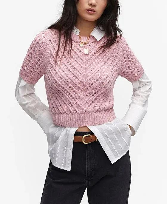 Women's Openwork Short-Sleeved Sweater