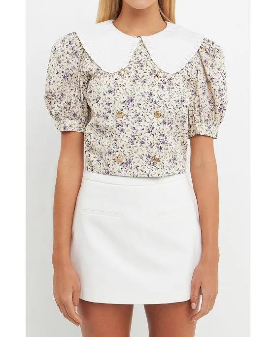 Women's Oversized Collar Floral Top