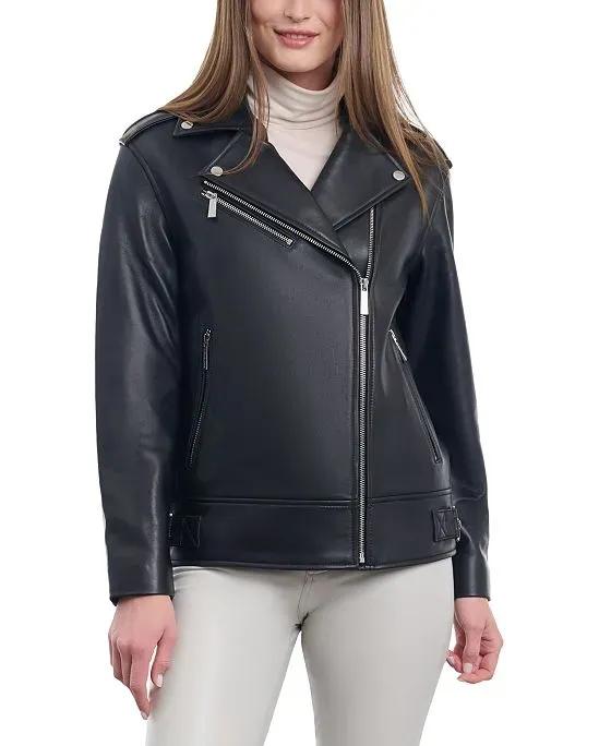 Women's Oversized Leather Moto Jacket