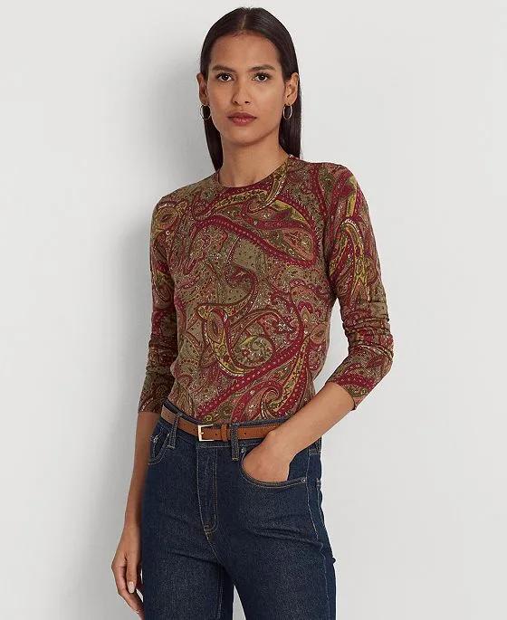 Women's Paisley Cotton-Blend Sweater