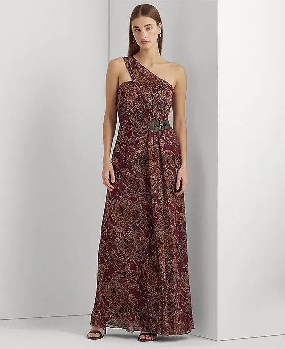 Women's Paisley Georgette One-Shoulder Gown