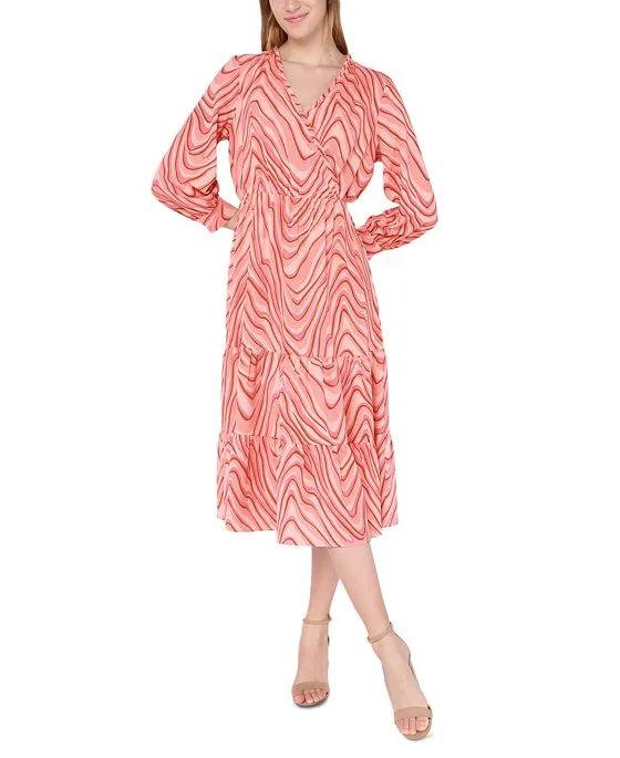Women's Paisley-Print Wrap-Front Ruffled Midi Dress