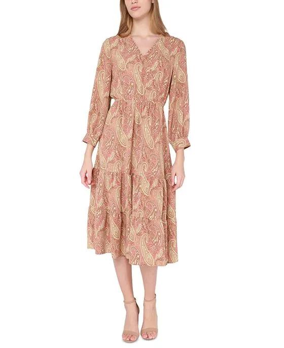 Women's Paisley-Print Wrap-Front Ruffled Midi Dress