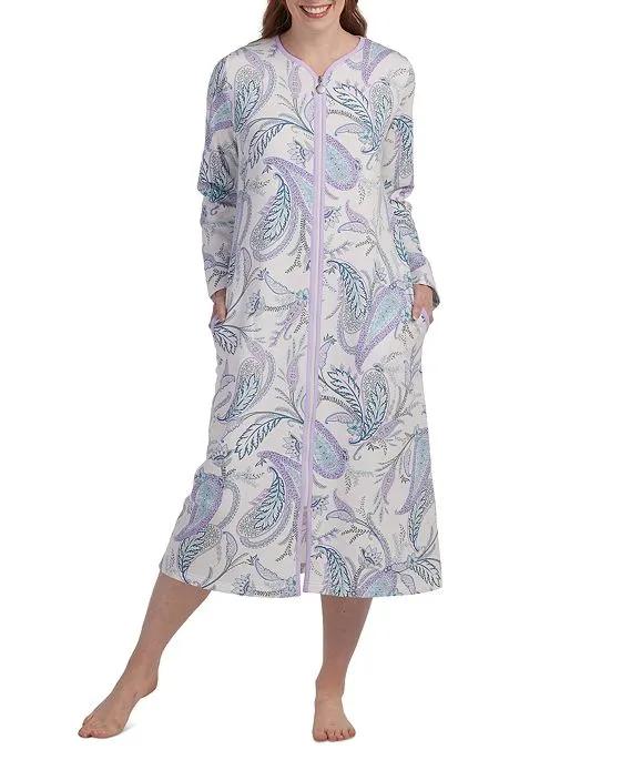 Women's Paisley-Print Zip-Front Robe