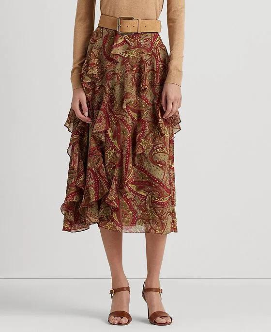 Women's Paisley Ruffle-Trim Georgette Skirt