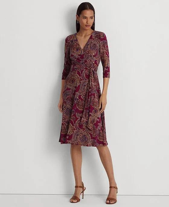 Women's Paisley Surplice Jersey Dress