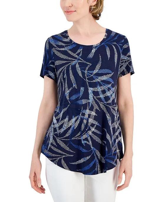 Women's Palm Glow Scoop-Neck Top, Created for Macy's 