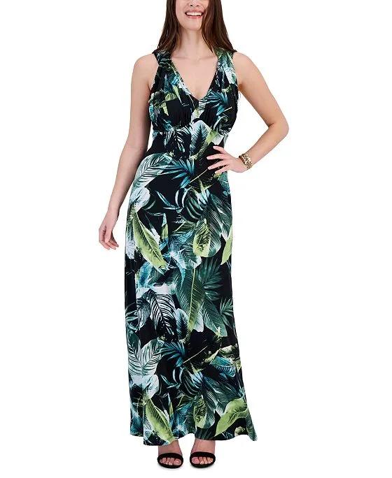 Women's Palm-Print Double-Strap Maxi Dress