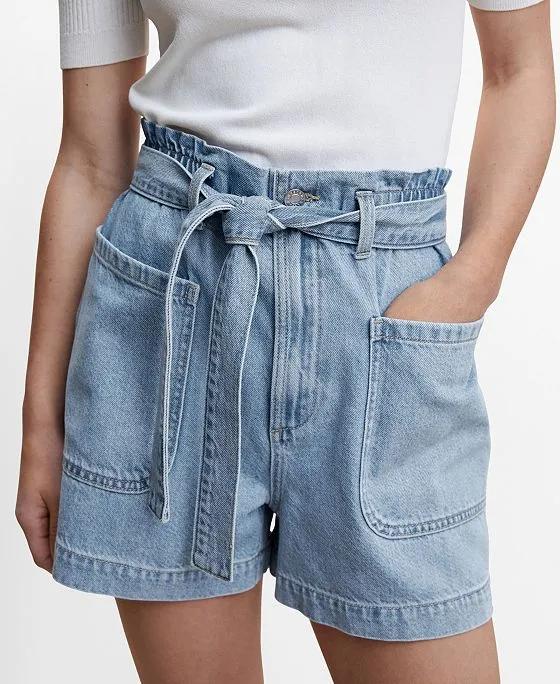 Women's Paper Bag Denim Shorts