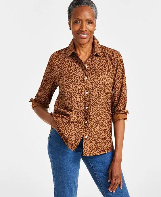 Women's Perfect Printed Cotton Button-Up Shirt, Created for Macy's