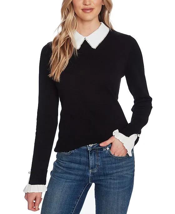 Women's Peter-Pan Collar Pullover Long Sleeve Sweater 