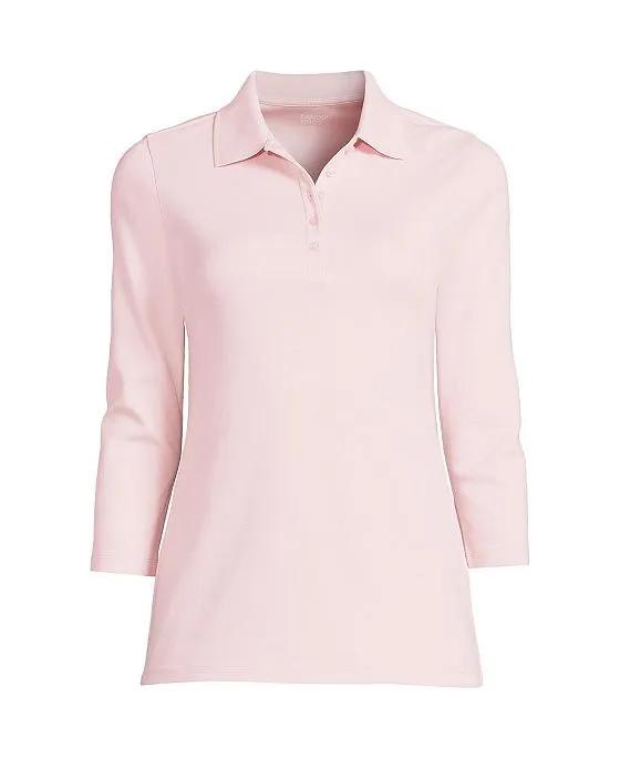Women's Petite 3/4 Sleeve Cotton Interlock Polo Shirt
