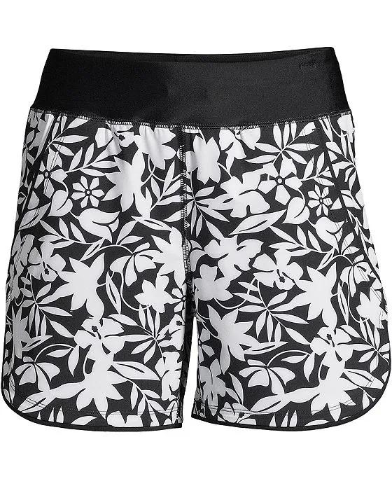 Women's Petite 5" Quick Dry Elastic Waist Board Shorts Swim Cover-up Shorts with Panty Print