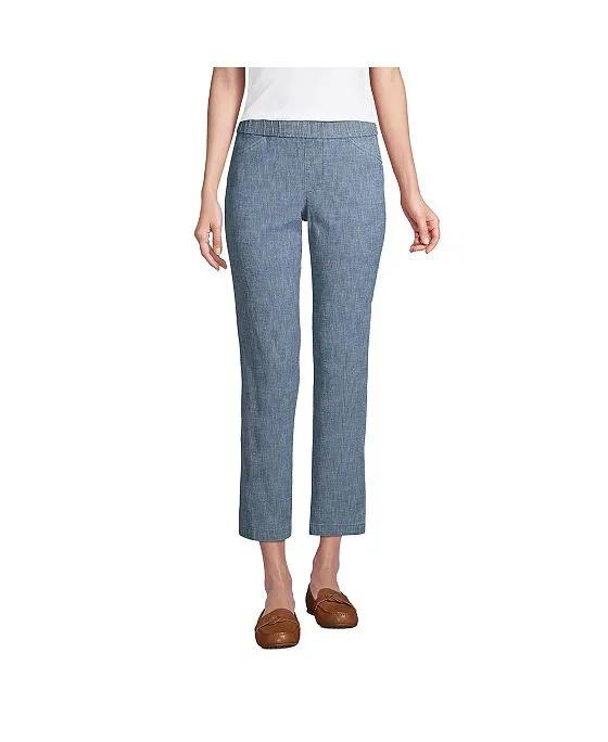 Women's Petite Mid Rise Pull On Knockabout Chambray Crop Pants